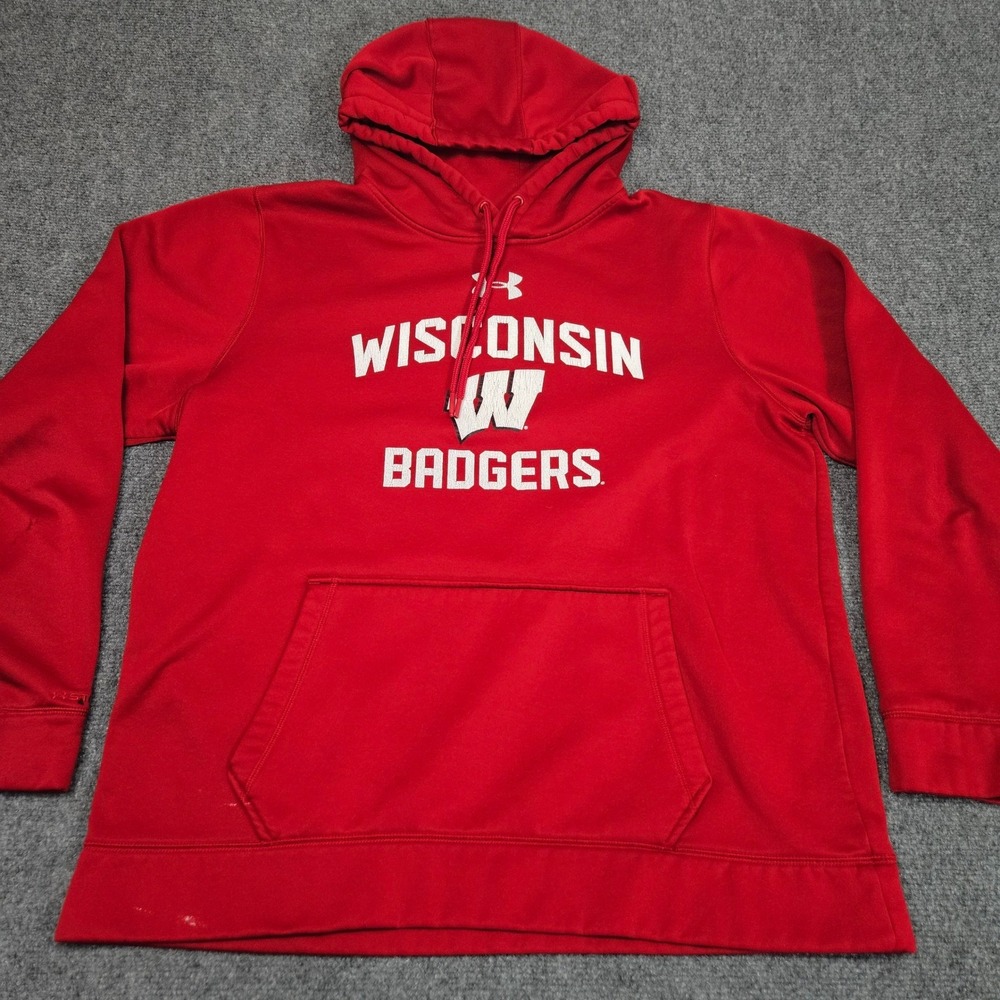 Wisconsin Badgers Hoodie Large Red‎ Under Armour Logo University Collegiate NCAA